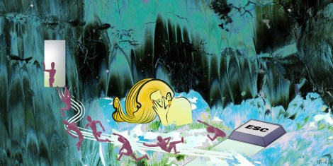 "Esc". Ilustración digital sobre pintura plástica. Fernando Morales.